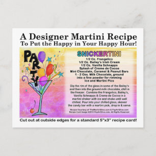 Snickertini Candy Martini Recipe Card Postcard
