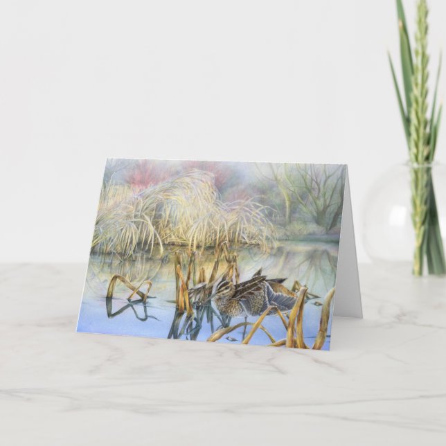 Snipe on a cold and frosty morning fine art card (Front)