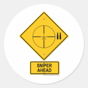 Sniper Ahead Warning Sign (Crosshairs) Classic Round Sticker