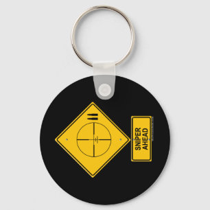 Sniper Ahead Warning Sign (Crosshairs) Keychain