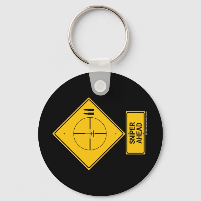 Sniper Ahead Warning Sign (Crosshairs) Keychain (Front)