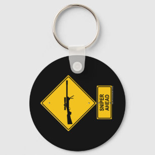 Sniper Ahead Warning Sign Keychain