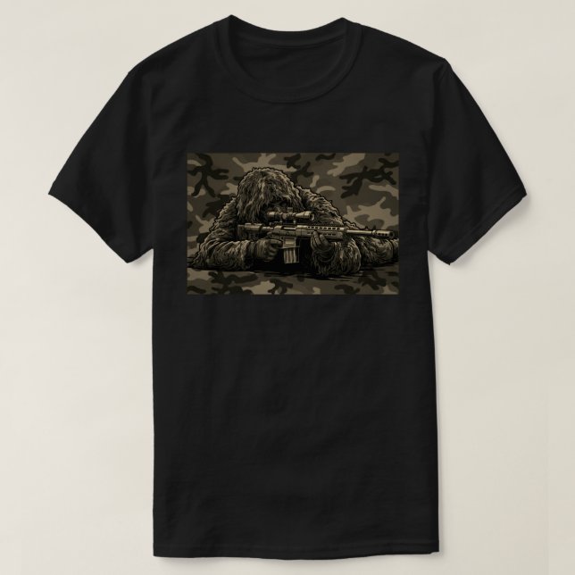Sniper Ghillie Suit Camouflage T-Shirt (Design Front)