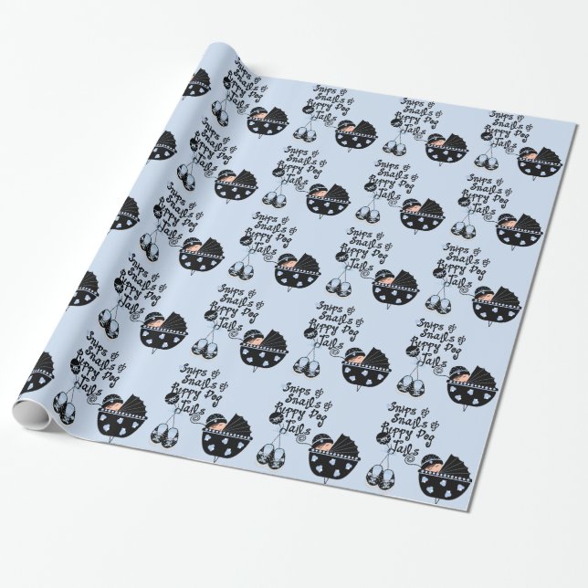 Snips and Snails Black and Blue Baby Shower Wrapping Paper (Unrolled)
