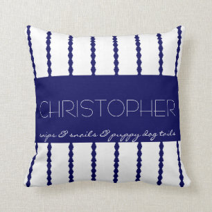 Snips & Snails &... Navy/White Stripes w Name Throw Pillow