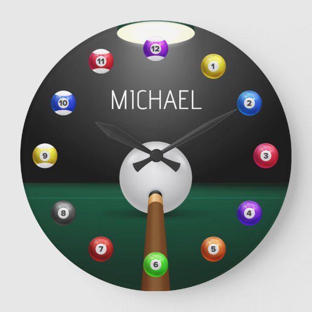 Snooker billiard balls with numbers large clock (Front)