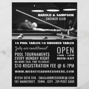 Snooker Club Portrait, Pool, Snooker Club Advert Flyer
