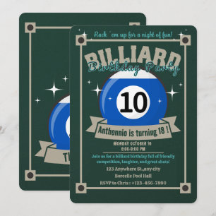 Snooker Invitation Pool Anniversaire Fête Billard 