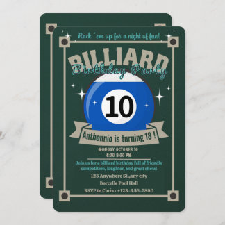 Snooker Invitation Pool Anniversaire Fête Billard 