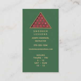 Snooker Lessons Business Card with Hours