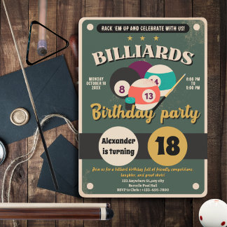 Snooker Pool Anniversaire Fête Invitation Billard