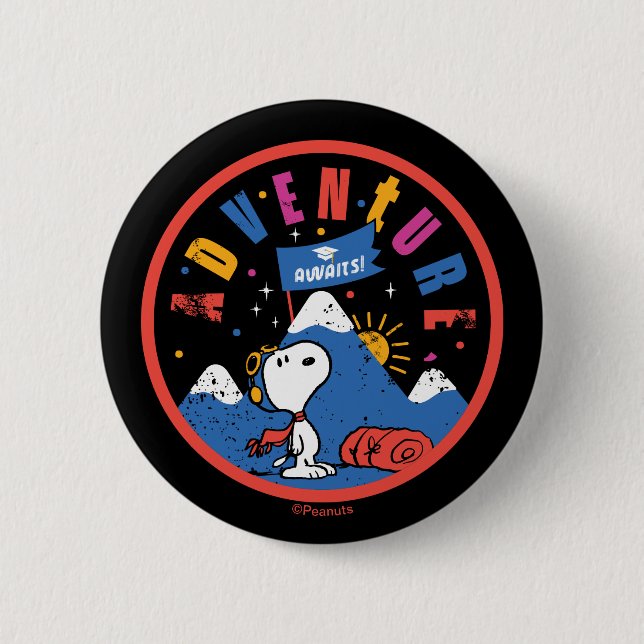 Snoopy Adventure Awaits Graduation Mountain Design 2 Inch Round Button (Front)