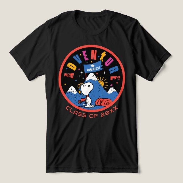 Snoopy Adventure Awaits Graduation Mountain Design Tri-Blend Shirt (Design Front)