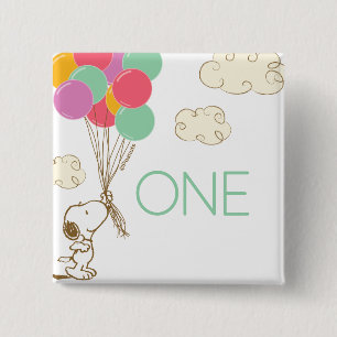 Snoopy and Balloons 1st Birthday 2 Inch Square Button