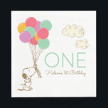 Snoopy and Balloons 1st Birthday Napkin<br><div class="desc">Celebrate your little one’s milestone with Snoopy and Balloons 1st Birthday Napkins! Featuring Snoopy holding colourful balloons in a cheerful design, these napkins are perfect for Peanuts-themed first birthday parties. Add a playful touch to your table decor and delight guests of all ages with this charming party accessory. Let Snoopy...</div>