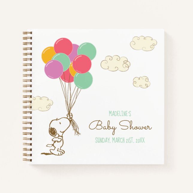 Snoopy and Balloons Baby Shower Guest Gift List Notebook (Front)