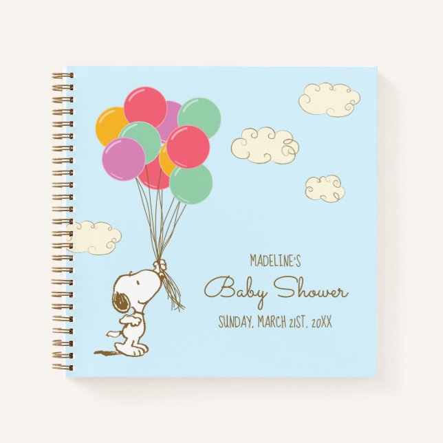 Snoopy and Balloons Baby Shower Guest Gift List Notebook (Front)
