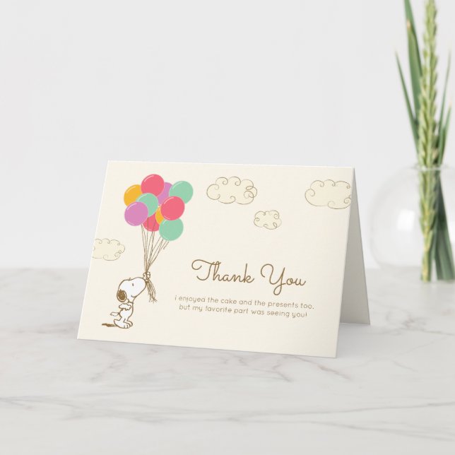 Snoopy and Balloons Birthday Thank You Card (Front)