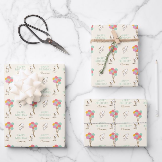 Snoopy and Balloons Birthday Wrapping Paper Sheet (Front)