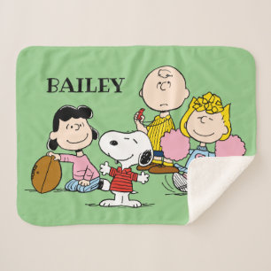 Snoopy and the Gang Play Football Sherpa Blanket