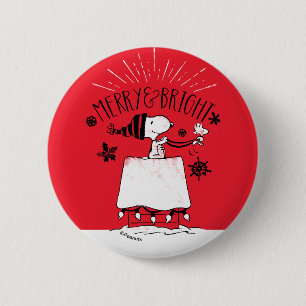 Snoopy and Woodstock - Merry & Bright 2 Inch Round Button