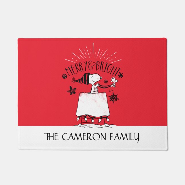 Snoopy and Woodstock - Merry & Bright Doormat (Front)