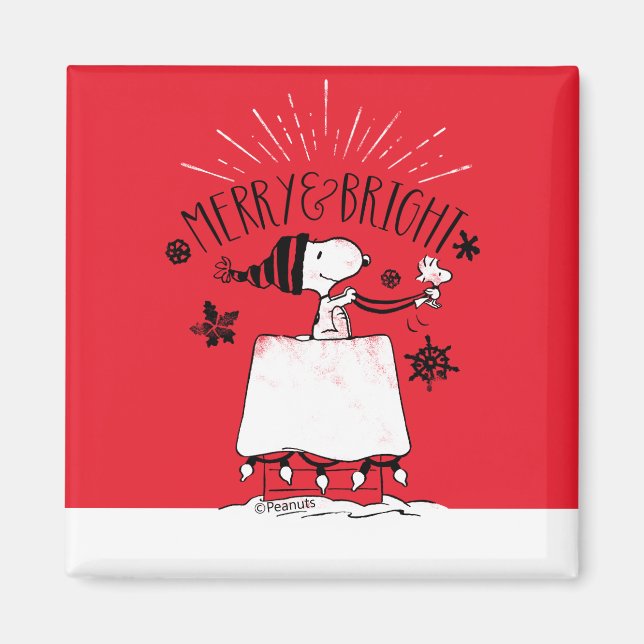 Snoopy and Woodstock - Merry & Bright Magnet (Front)