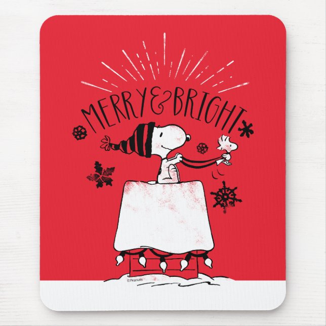 Snoopy and Woodstock - Merry & Bright Mouse Pad (Front)