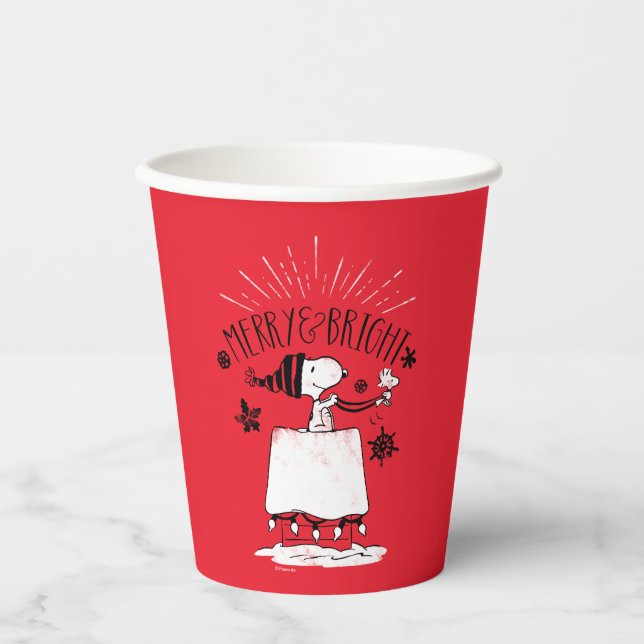 Snoopy and Woodstock - Merry & Bright Paper Cups (Front)