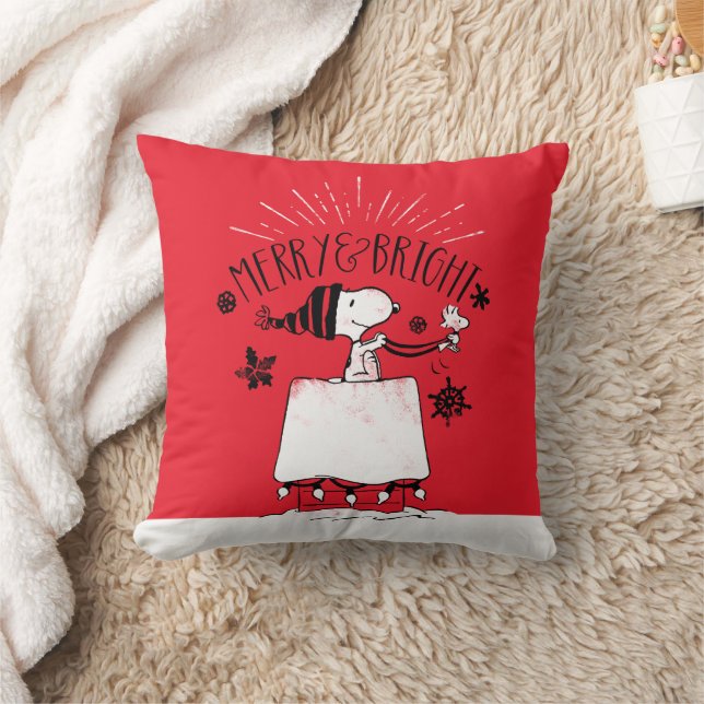 Snoopy and Woodstock - Merry & Bright Throw Pillow (Blanket)