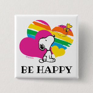 Snoopy and Woodstock   Rainbow Hearts 2 Inch Square Button