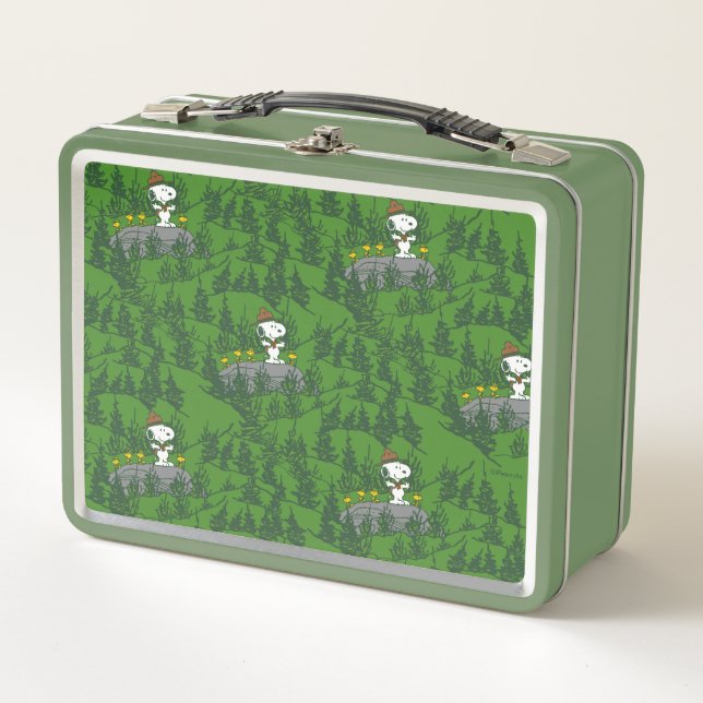 Snoopy Beagle Scout Hiking Pattern Metal Lunch Box (Front)