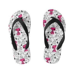 Snoopy Black & Magenta Pattern Kid's Flip Flops