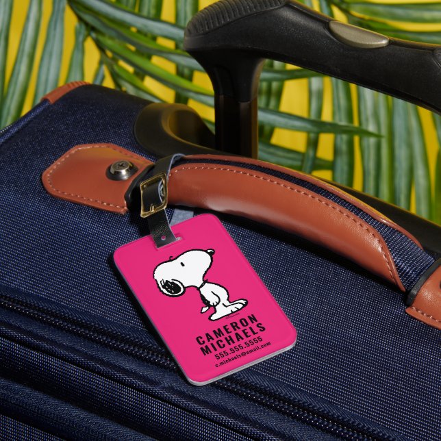 Snoopy Black & Magenta Pattern Luggage Tag (Front Insitu 1)
