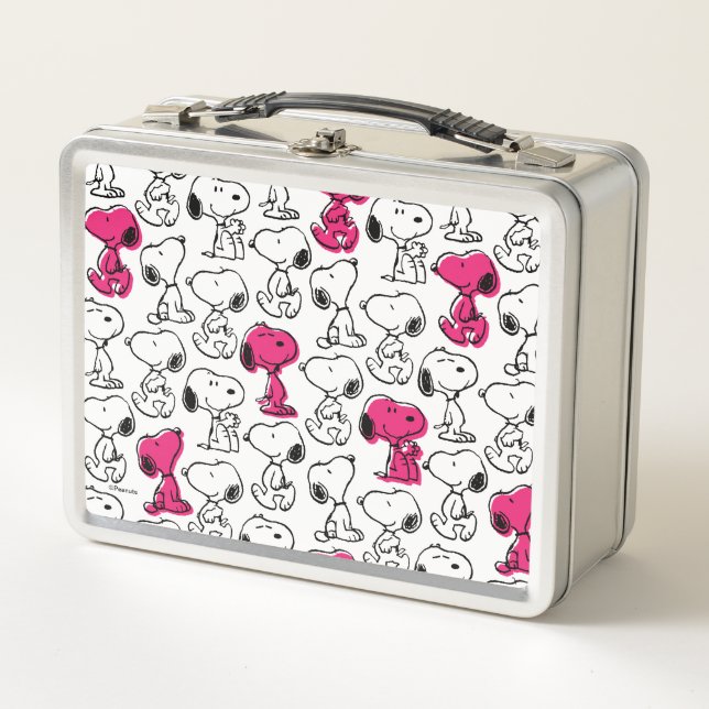Snoopy Black & Magenta Pattern Metal Lunch Box (Front)