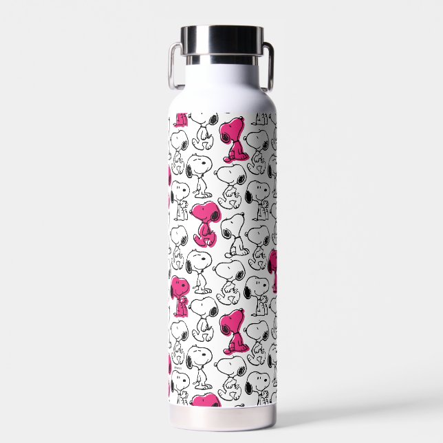 Snoopy Black & Magenta Pattern Water Bottle (Front)