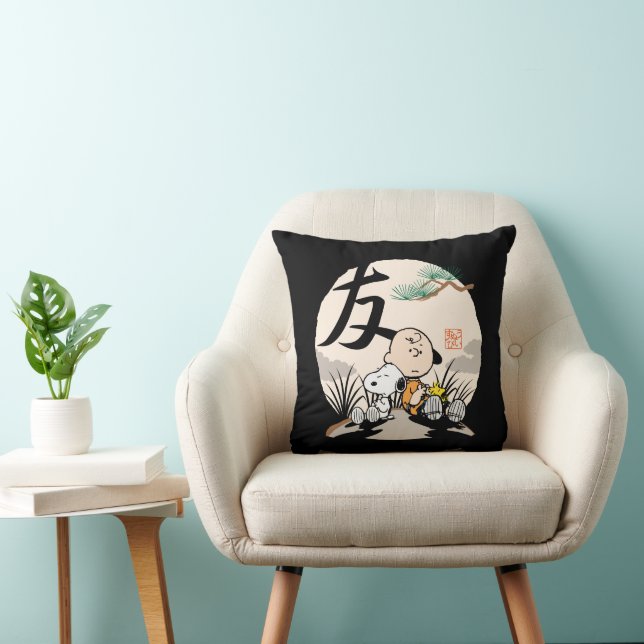 Snoopy, Charlie Brown, and Woodstock - Friend Throw Pillow (Chair)