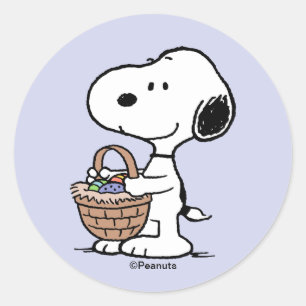 Snoopy Easter Basket Classic Round Sticker