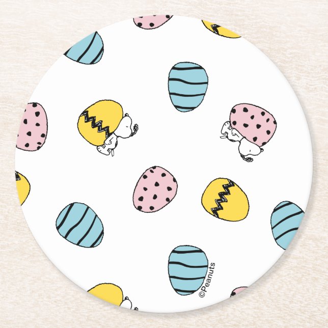 Snoopy Easter Egg Pattern Round Paper Coaster (Front)