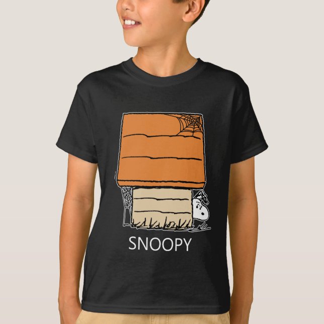 Snoopy Halloween Spider Web Doghouse T-Shirt (Front)