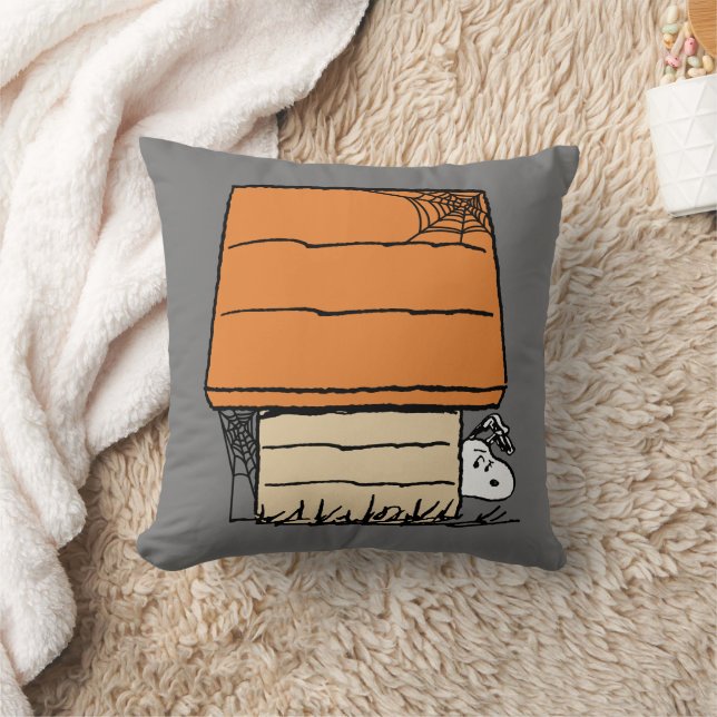 Snoopy Halloween Spider Web Doghouse Throw Pillow (Blanket)
