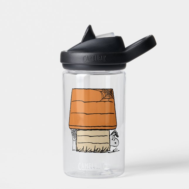 Snoopy Halloween Spider Web Doghouse Water Bottle (Left)