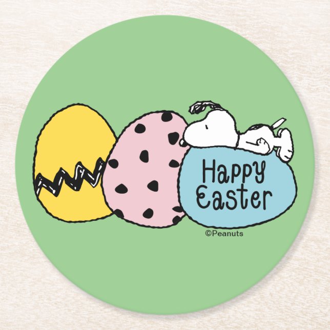 Snoopy - Happy Easter Round Paper Coaster (Front)