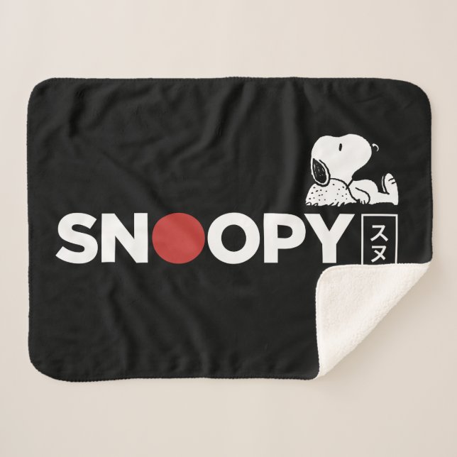 Snoopy Japanese Typography Graphic Sherpa Blanket (Front (Horizontal))
