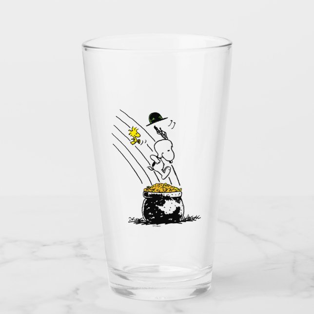 Snoopy Jumping into Pot of Gold Glass (Front)