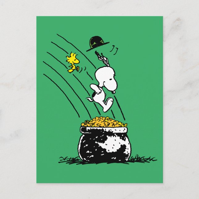 Snoopy Jumping into Pot of Gold Postcard (Front)