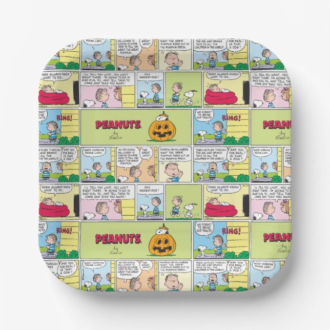 Snoopy & Linus | The Great Pumpkin News Paper Plate (Front)