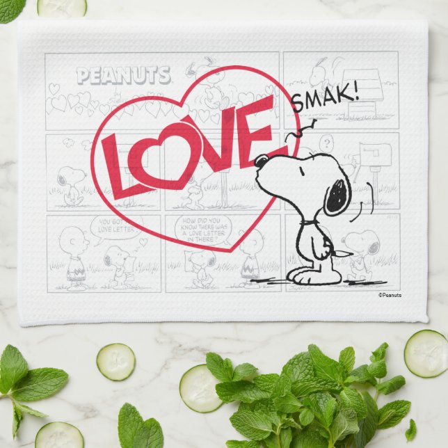 Snoopy "Love" Comic Strip Graphic Kitchen Towel (Folded)