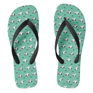 Snoopy Moustaches & Teal Pattern Flip Flops