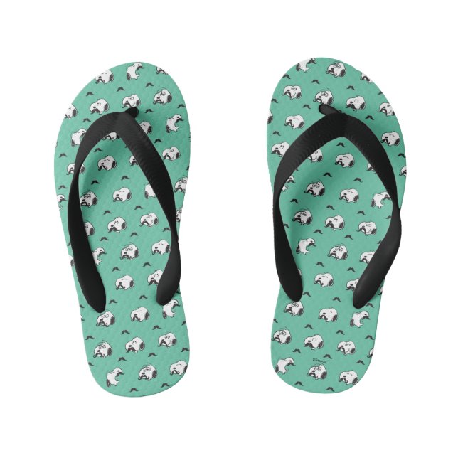 Snoopy Moustaches & Teal Pattern Kid's Flip Flops (Footbed)